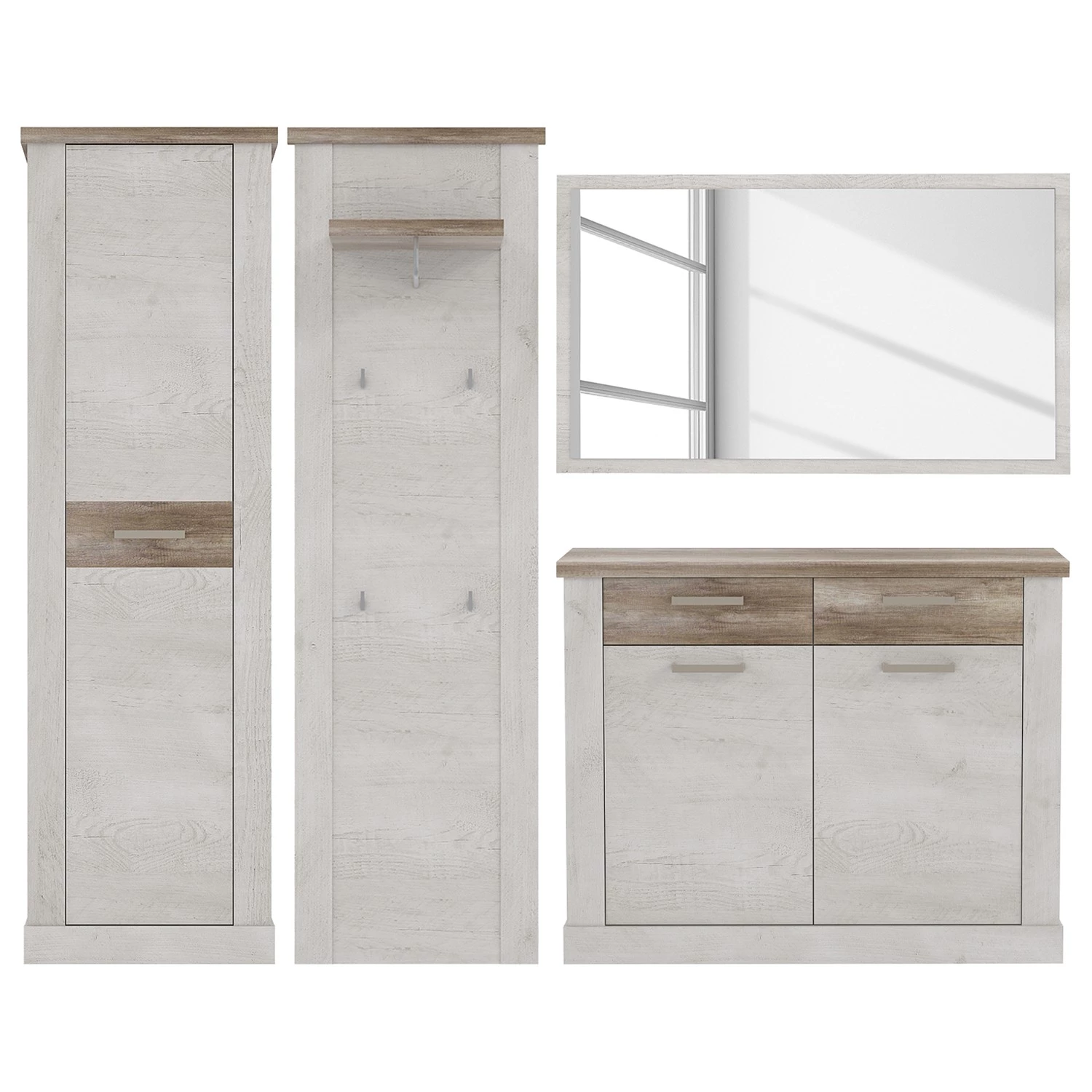 Loftscape Ensemble d‘entrée Morona (4 éléments) - Imitation pin blanc / Imitation chêne ancien