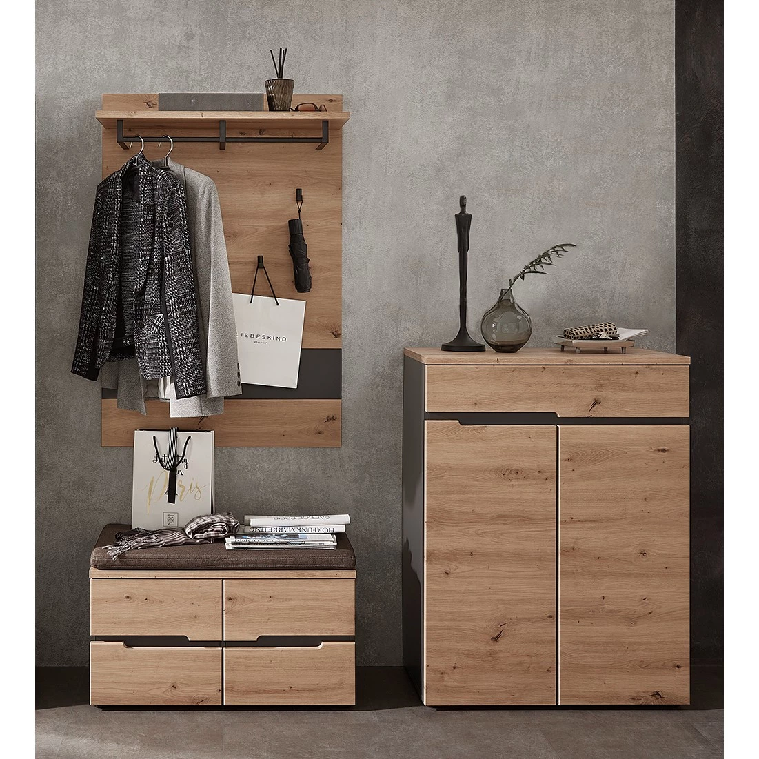 Loftscape Ensemble d’entrée Moosic IV (3 éléments) - Imitation chêne artisan / Graphite