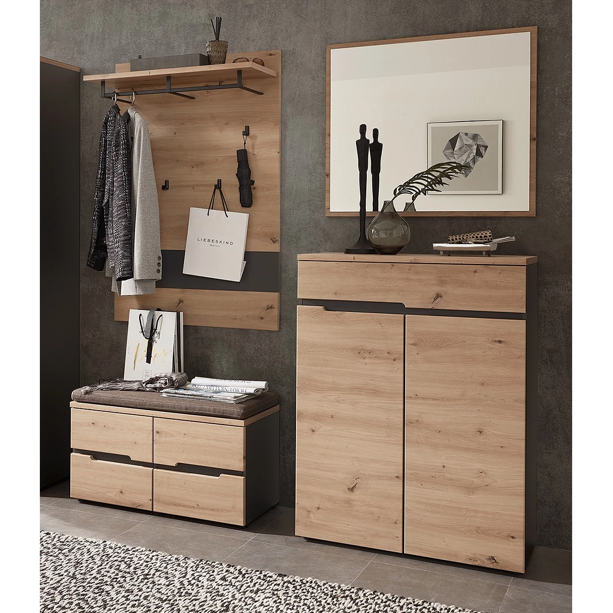 Loftscape Ensemble d’entrée Moosic IV (3 éléments) - Imitation chêne artisan / Graphite – Image 2