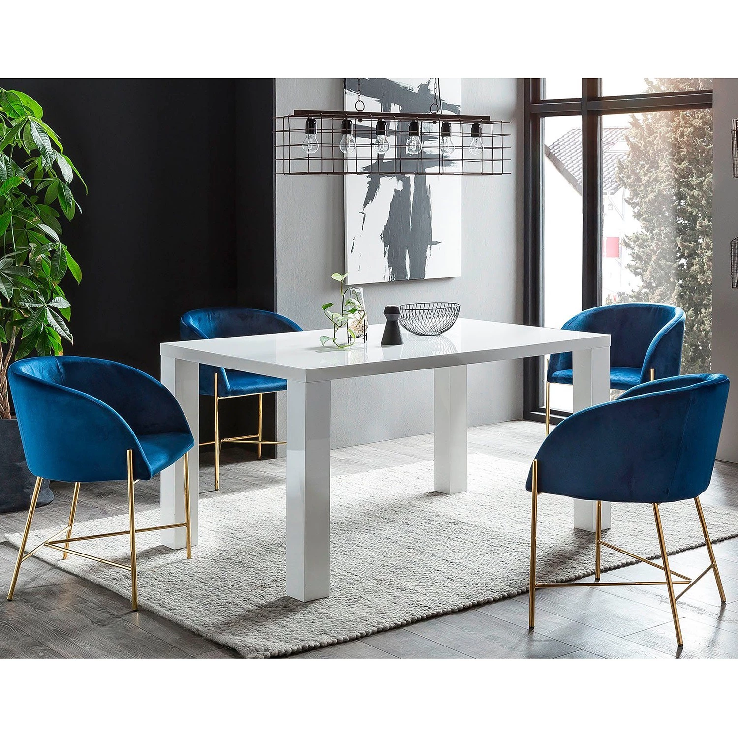 Loftscape Salle à manger Eadwine I (5 éléments) - Bleu marine - Largeur : 160 cm