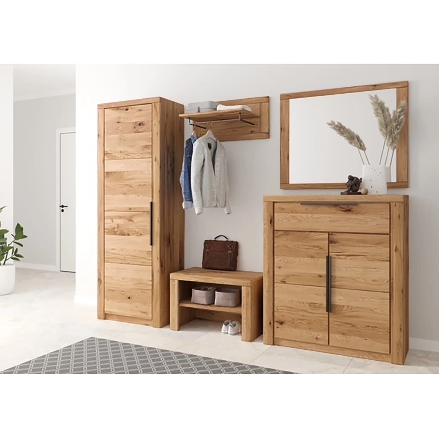 Naturoo Ensemble d’entrée Gräben III (5 élém.) - Partiellement en chêne massif - Chêne / Imitation chêne – Image 2