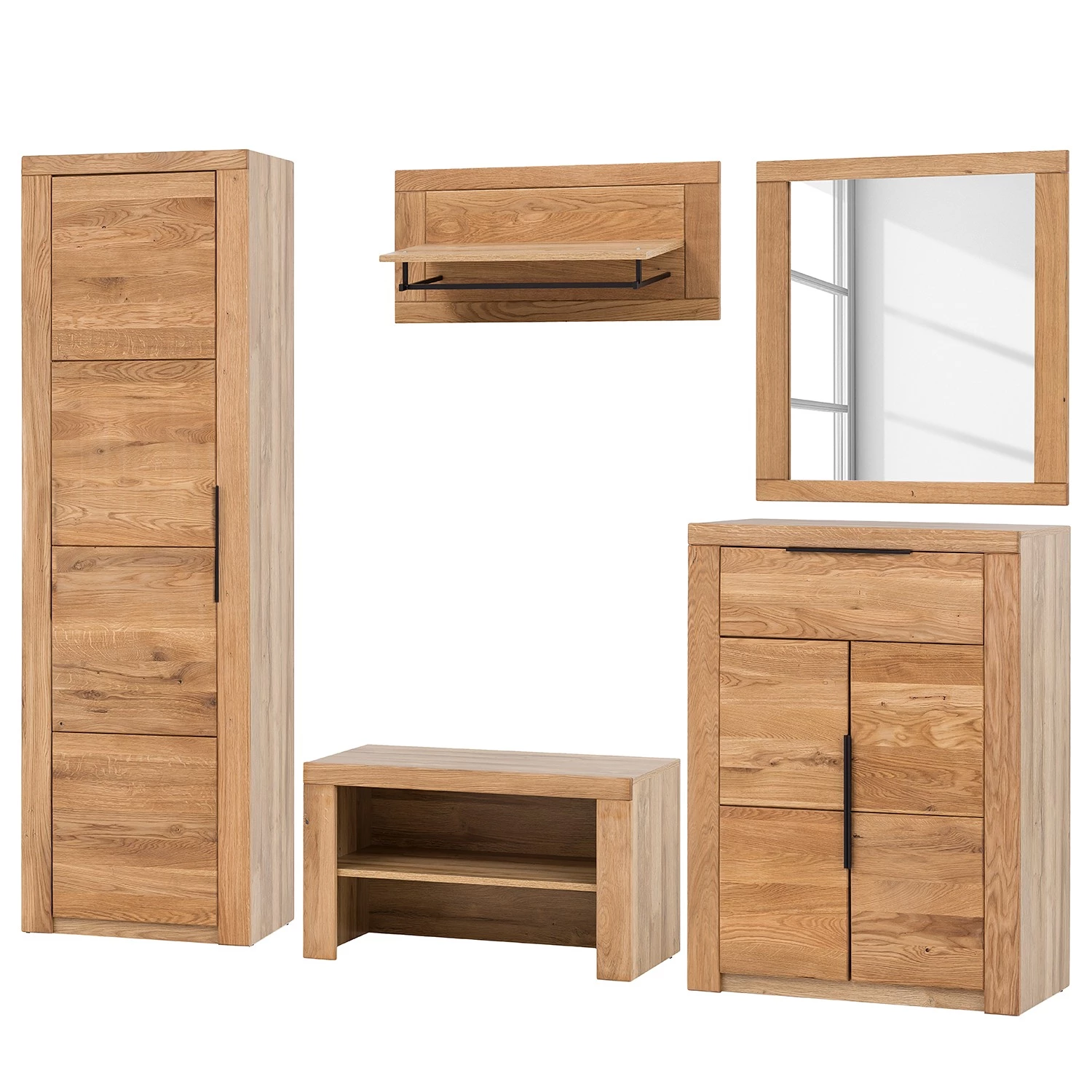 Naturoo Ensemble d’entrée Gräben III (5 élém.) - Partiellement en chêne massif - Chêne / Imitation chêne – Image 3