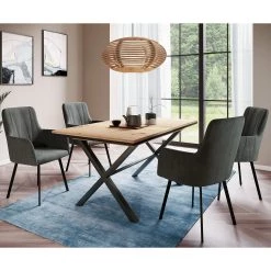 Loftscape Salle à manger Vagos (5 éléments) - (Extensible) Anthracite / Imitation chêne artisan