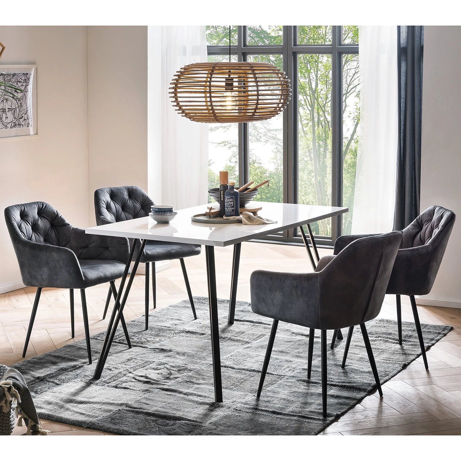 Loftscape Salle à manger Wilora (5 éléments) - Gris / Blanc brillant