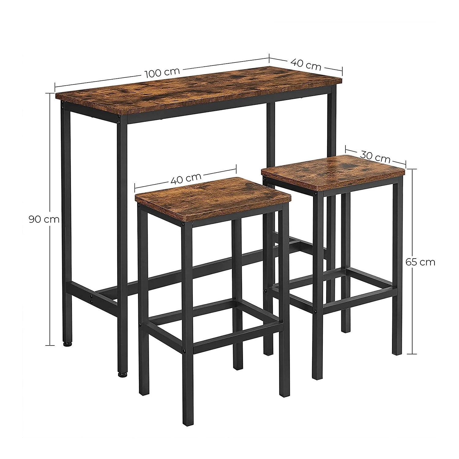 Red Living Ensemble de bar Sintang (3 éléments) - Imitation bois recyclé / Noir – Image 10