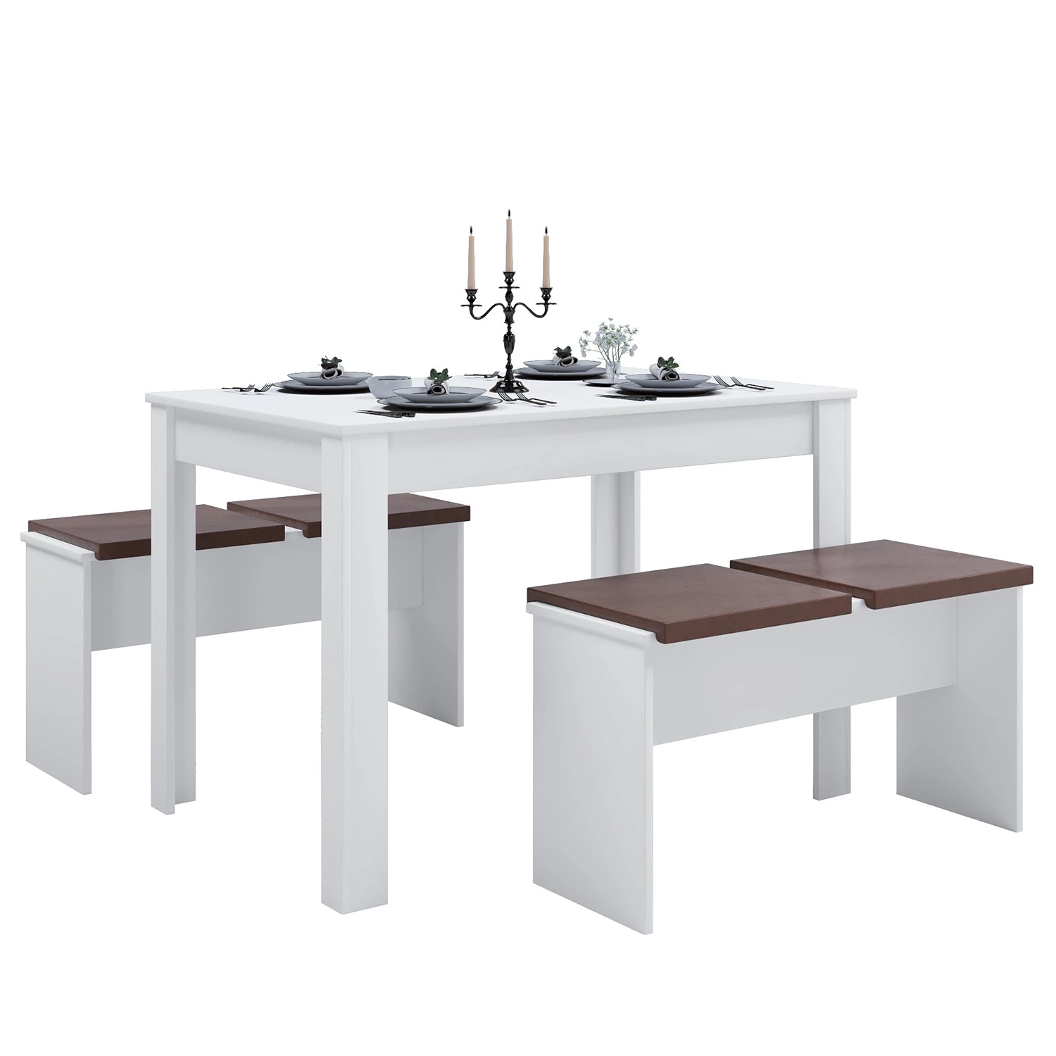 VCM Salle à manger Esal XXL (3 éléments) - Blanc / Marron