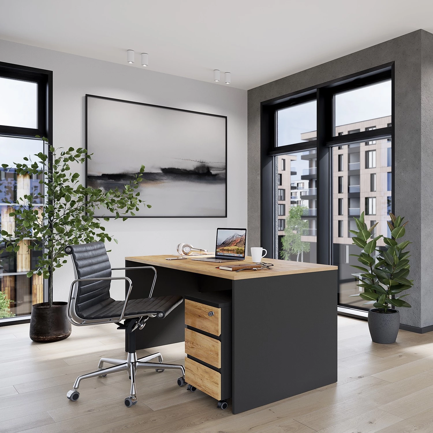 Germania Ensemble bureau GW-Lisbonne I (2 élém.) - Imitation Chêne de Navarre / Graphite – Image 2