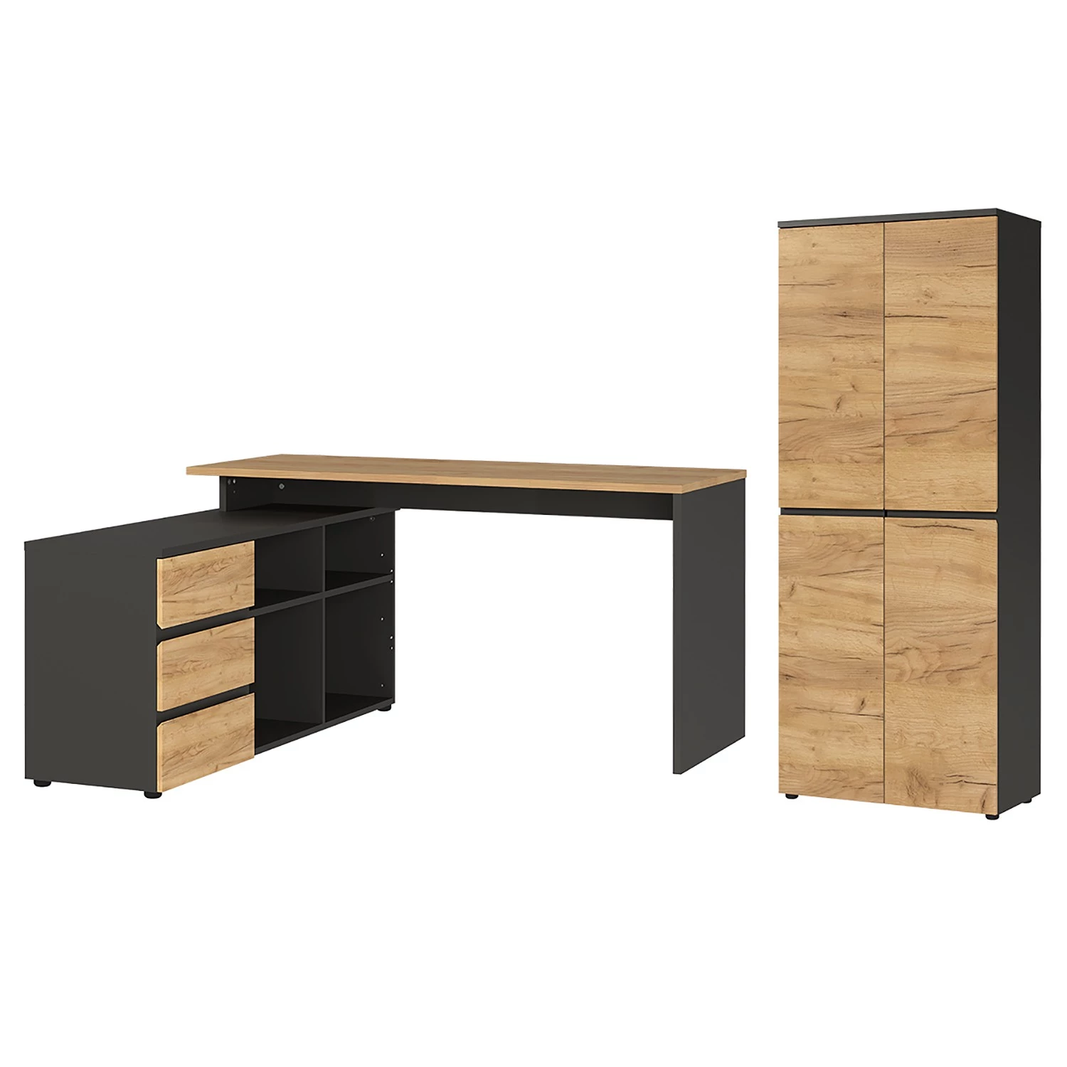 Germania Ensemble bureau GW-Lisbonne V (2 élém.) - Imitation Chêne de Navarre / Graphite