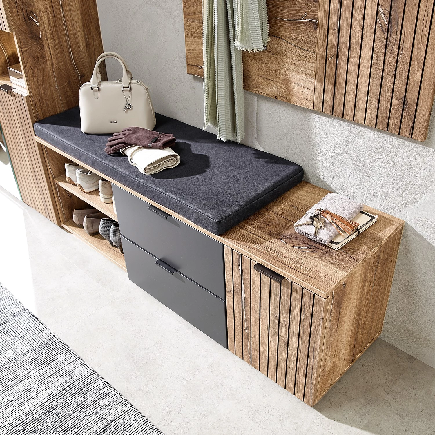 Loftscape Ensemble d’entrée compact Rouze - Imitation chêne rustique argenté / Gris mat – Image 3