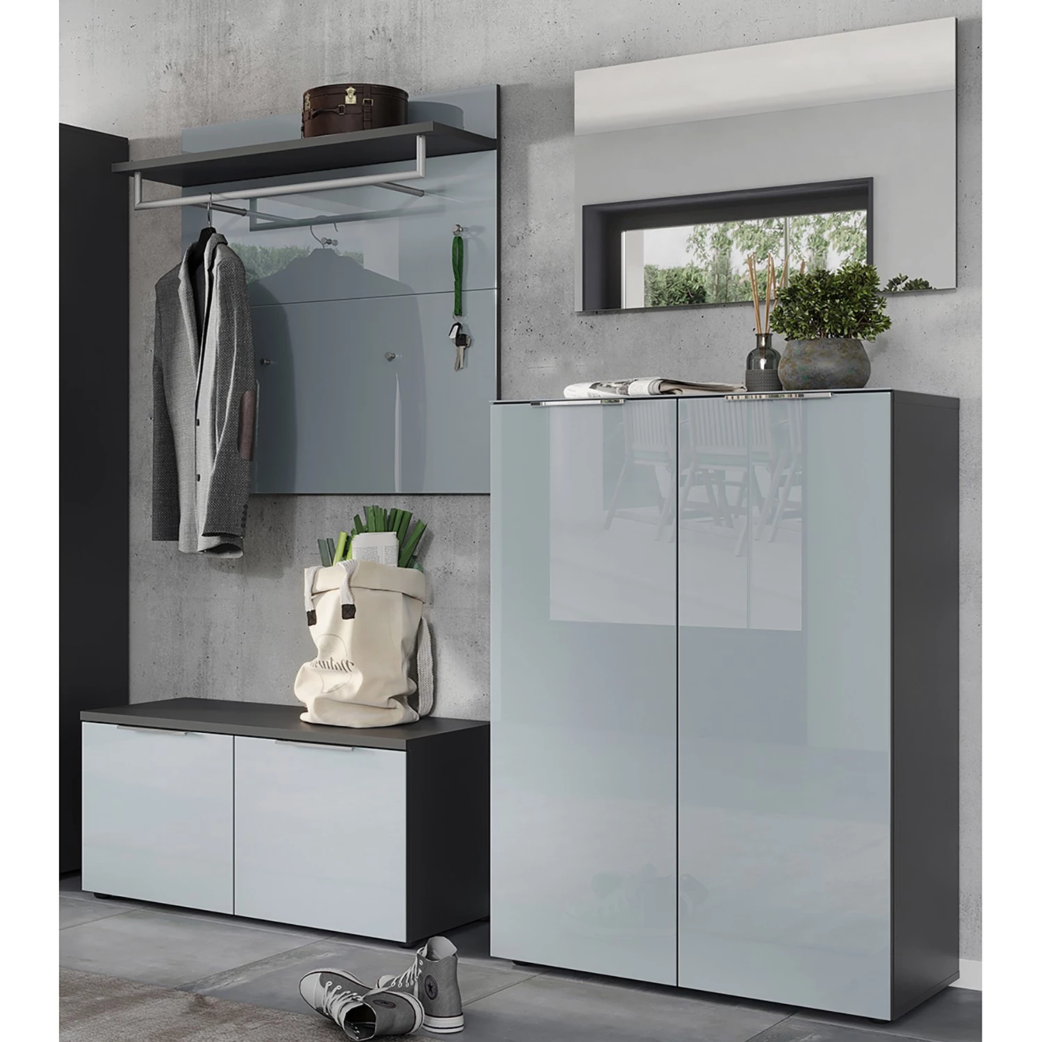 Germania Ensemble d’entrée Genova II (4 éléments) - Verre - Gris argenté / Graphite