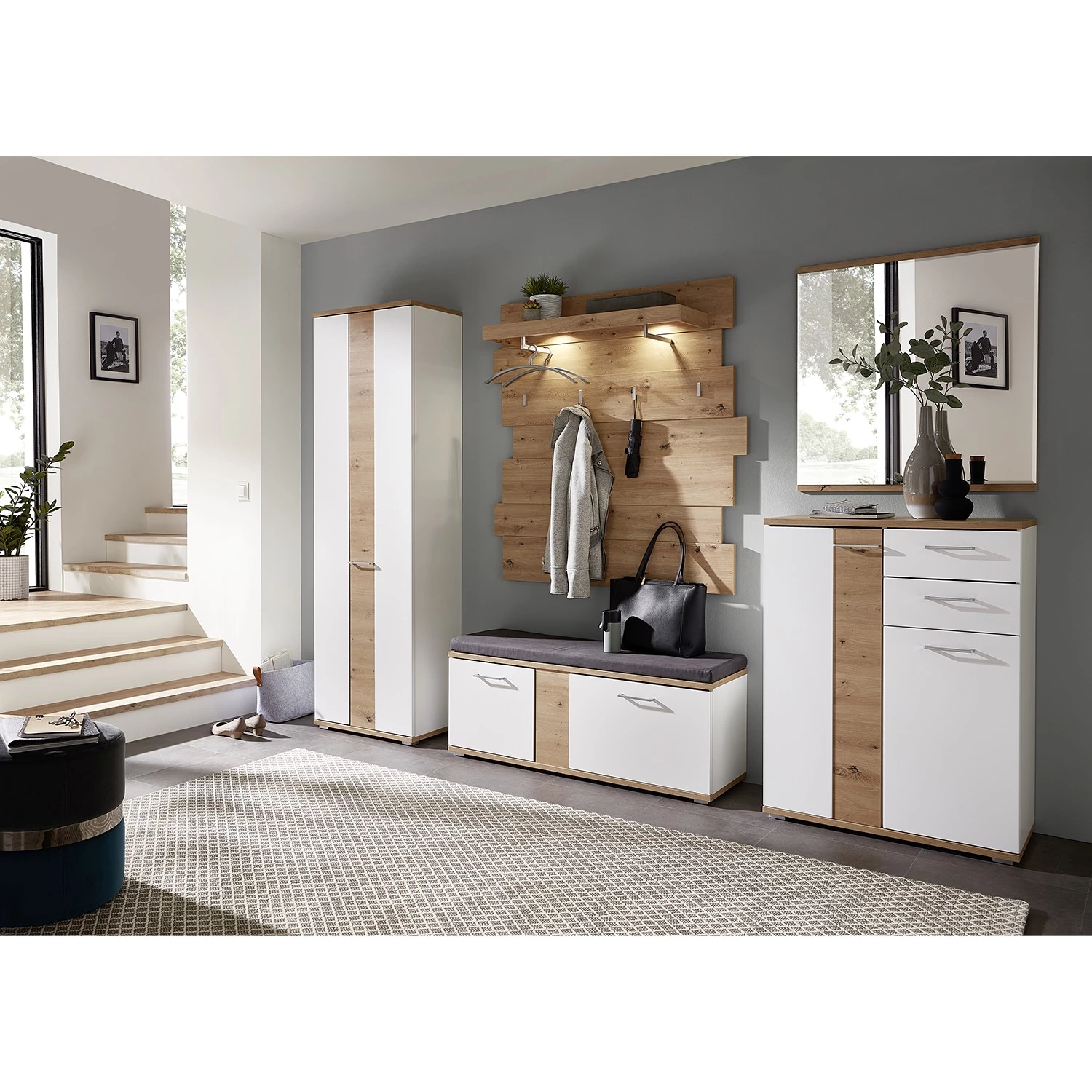 Maison Belfort Ensemble d’entrée Nizao II (5 éléments) - Éclairage intégré - Imitation chêne artisan – Image 2