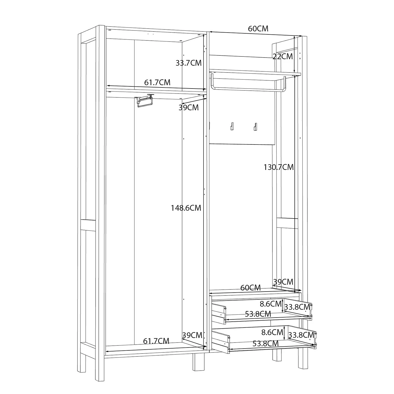 Loftscape Porte-manteau compact Thurles II - Imitation chĂȘne Sonoma / Blanc â Image 7