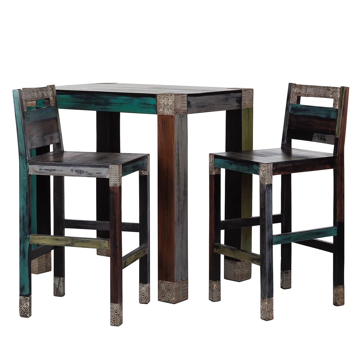 Wolf-Möbel Ensemble de bar Goa (3 éléments) - Acacia / Manguier partiellement massif - Multicolore