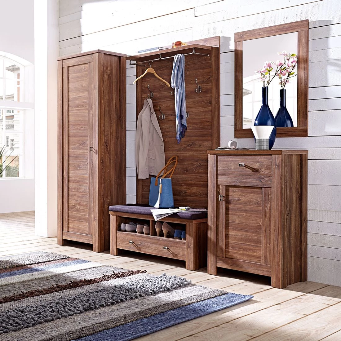 Ridgevalley Ensemble de vestibule Charleroi II - 5 éléments - Imitation acacia