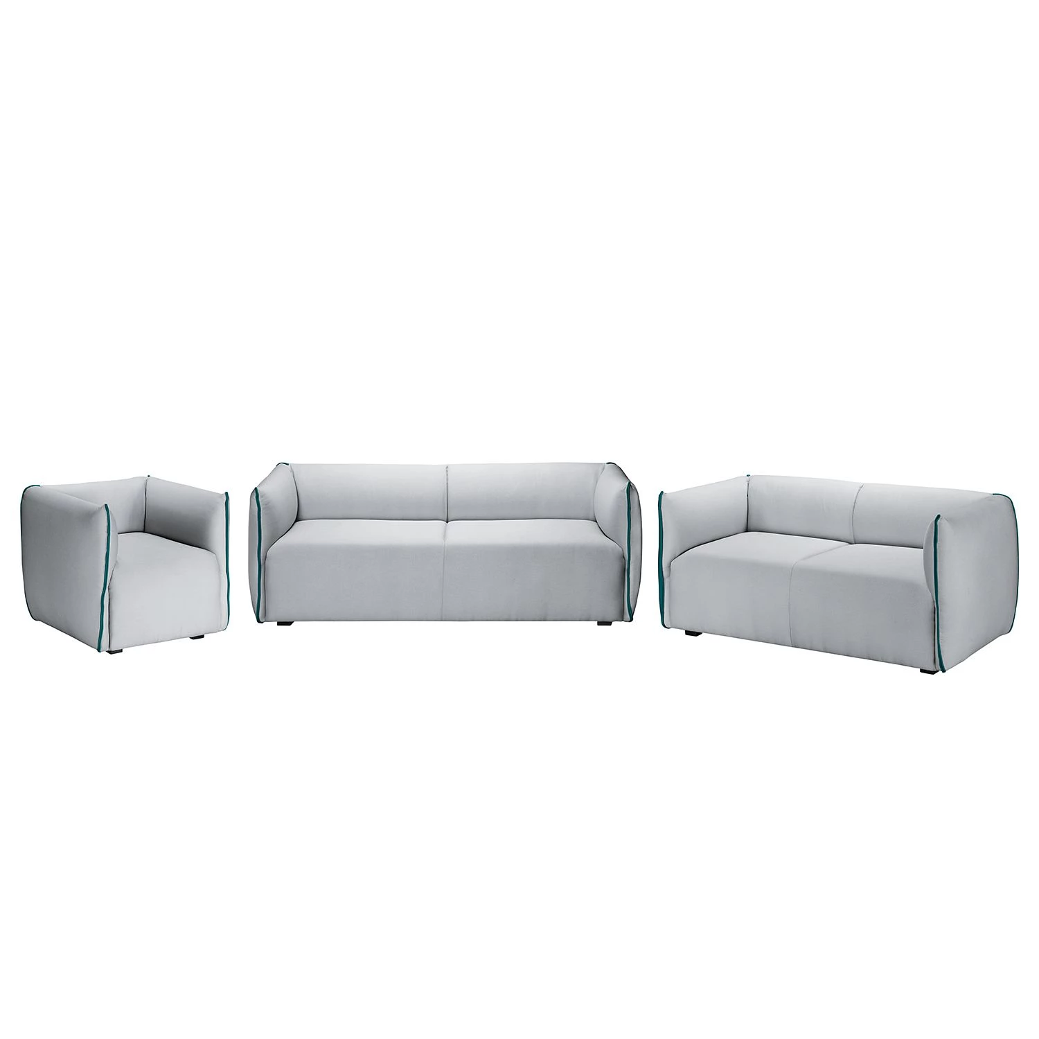 Fredriks Ensemble de salon Grady II (3-2-1) - Tissu - Gris clair / Turquoise