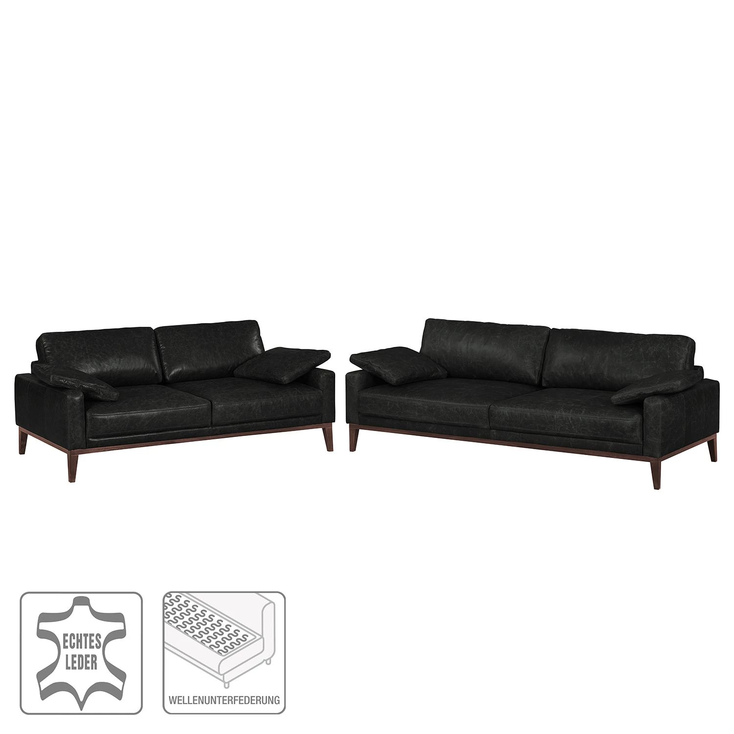 Ars manufacti Ensemble de salon Horley (3-2) - Cuir véritable - Noir – Image 2