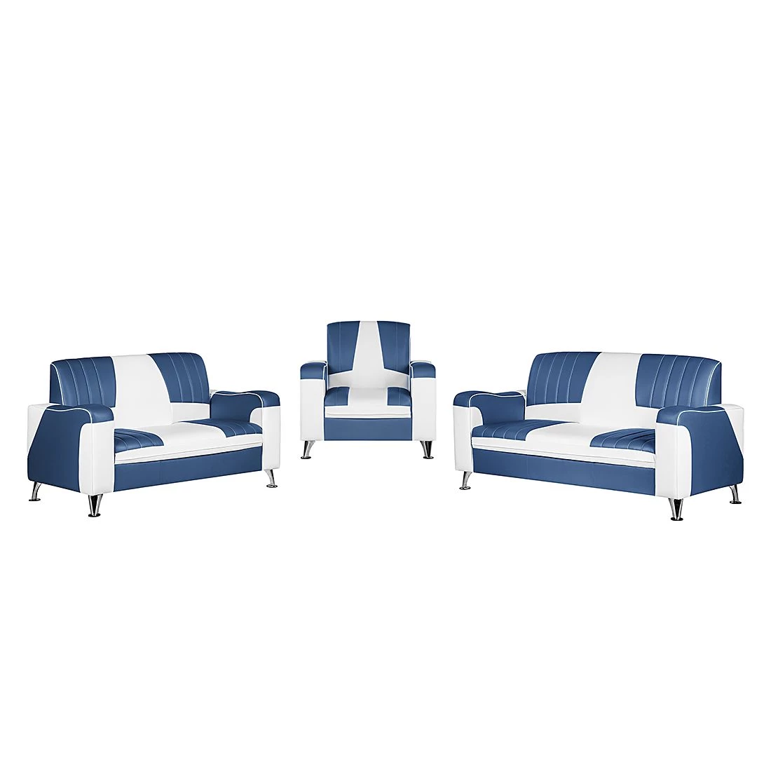 Studio Monroe Canapé panoramique Nixa (3 -2 -1) - Cuir synthétique - Blanc / Bleu foncé